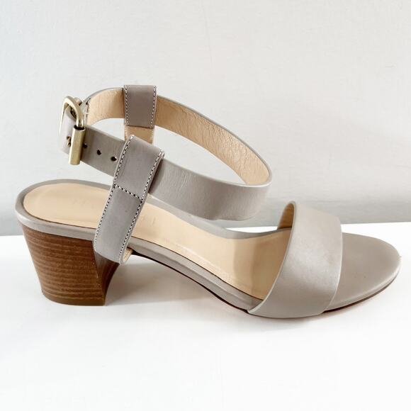 M. Gemi Block Heel Ankle Strap Open Toe Leather Sandals Gray 7 - Picture 1 of 7